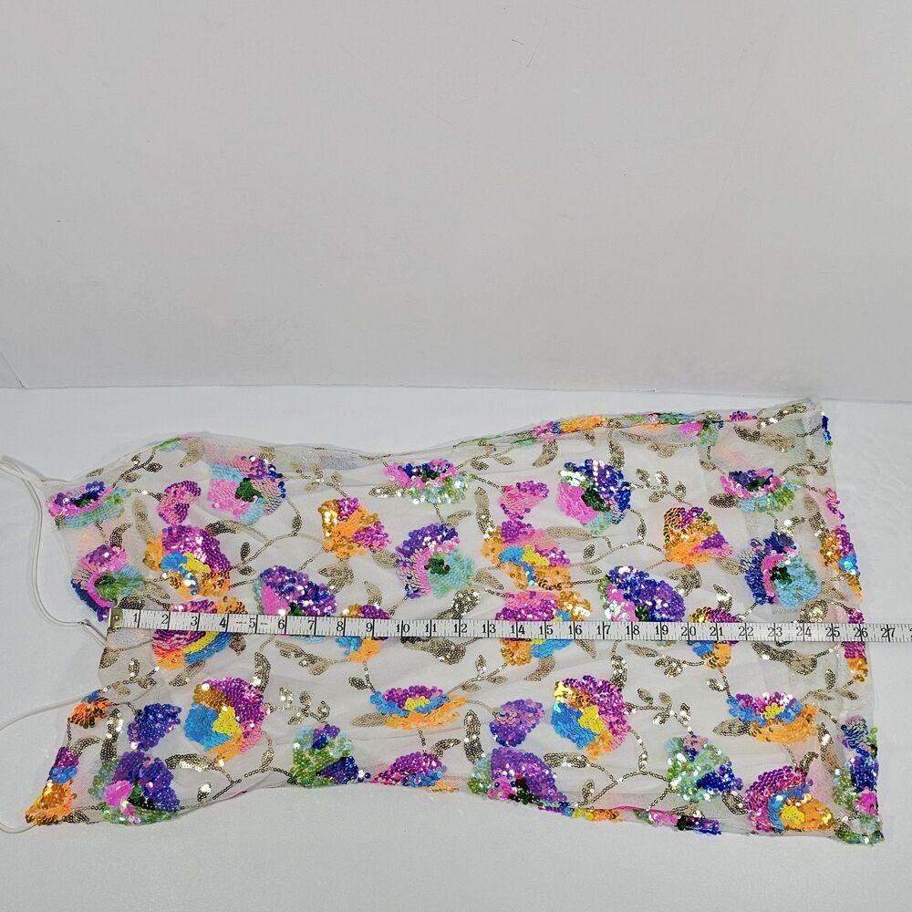 Lucy In The Sky Small Mesh Multi Sequin Floral Mini Dress Festival Y2K Disco S - Picture 6 of 6
